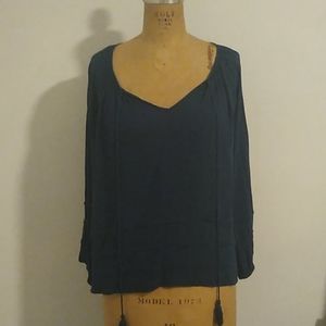 Dark teal flowy peasant top